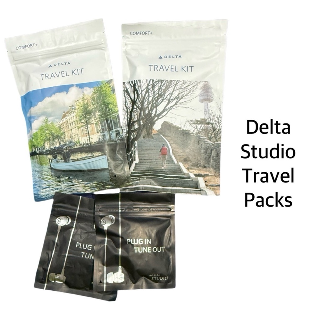 Set of 2 Delta Travel Kits And Earbuds – Comfort Plus, New & Unopened